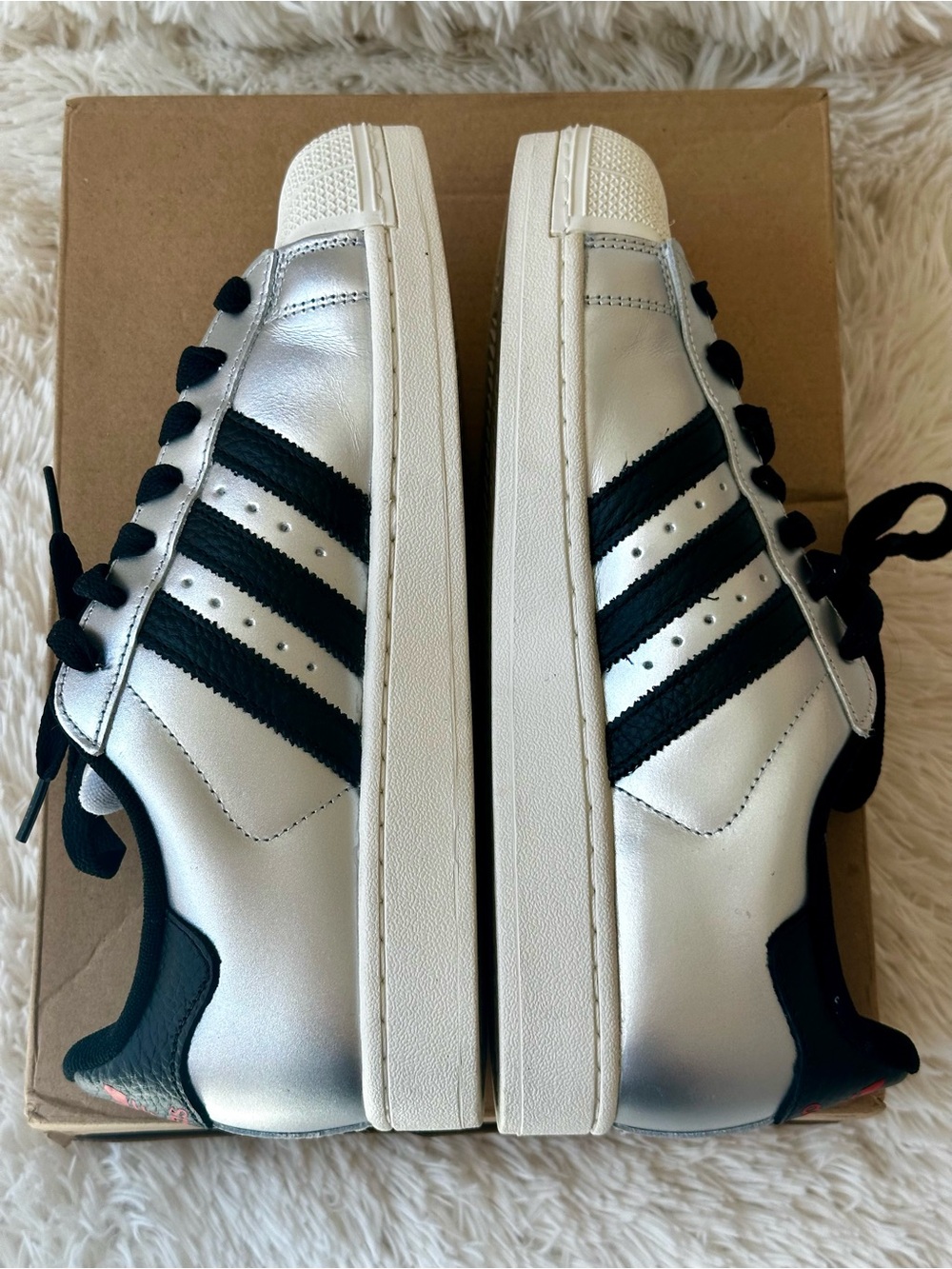 ADIDAS Superstar II Silver Metallic Black Shell Toe Leather Sneakers Men’s 8.5 - Picture 2 of 8